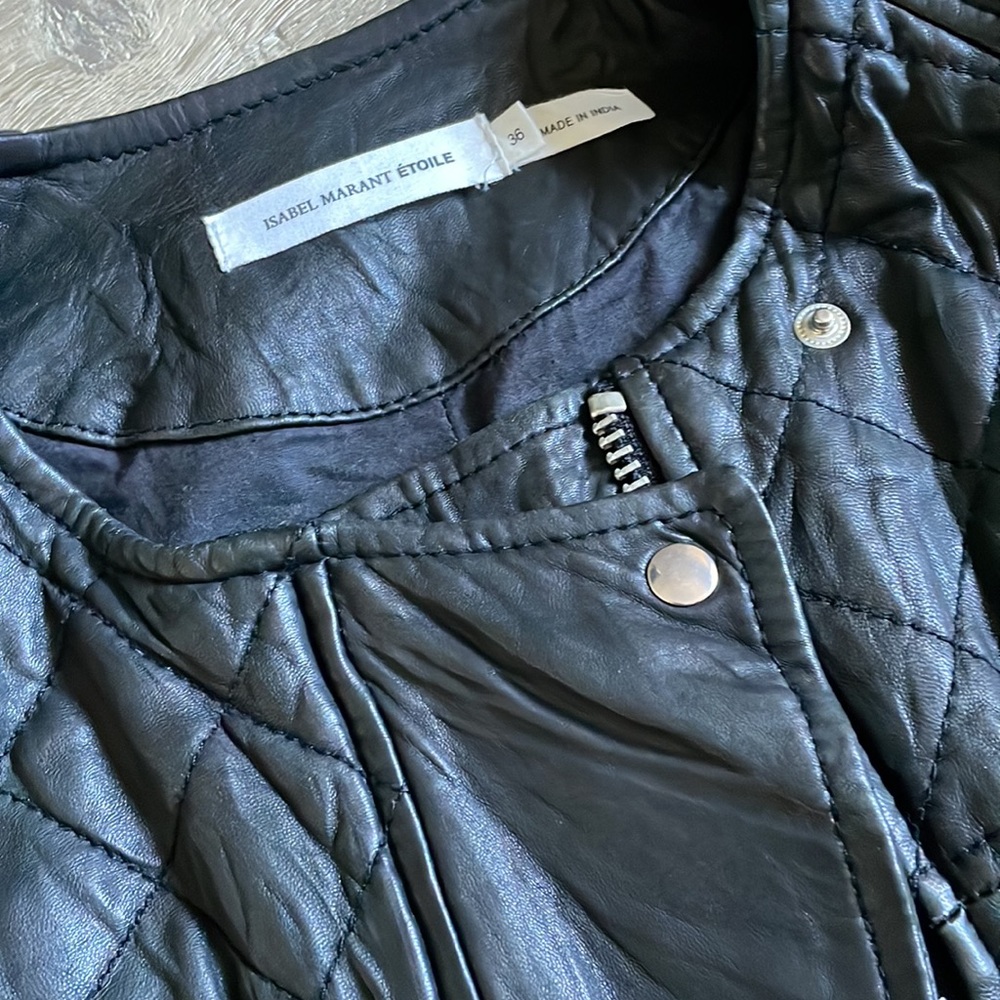 Isabel Marant Étoile Kady Quilted Washed Lamb Leather Jacket in Black. Size 36. - Picture 4 of 9